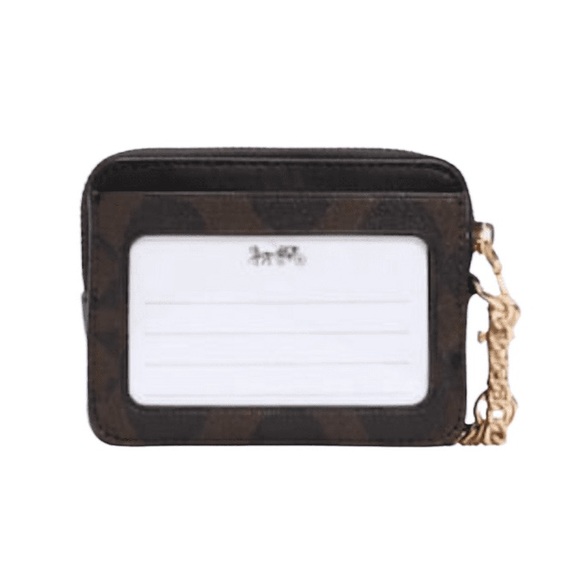 Coach Zip Card Case Block Signature Canvas ID Chain Wallet - Picture 4 of 4
